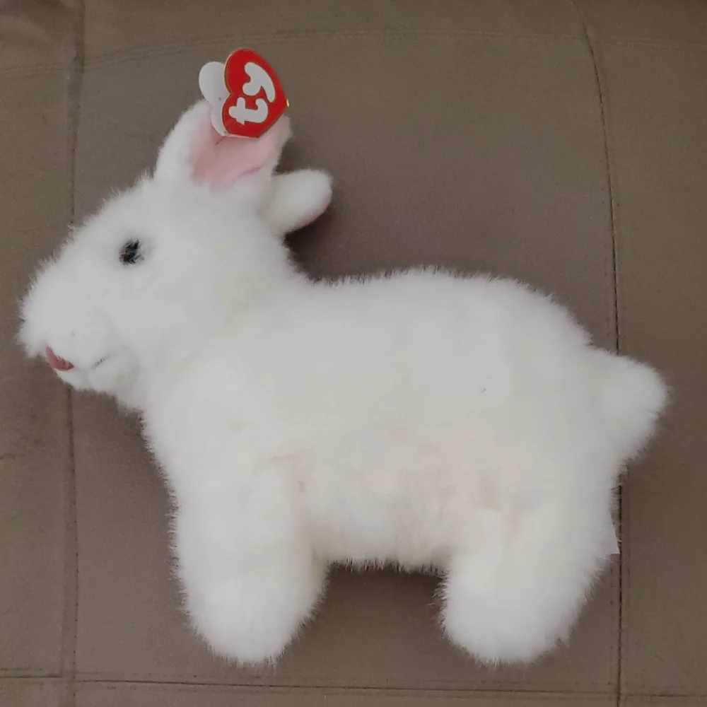 Ty Fluffy White Bunny Named Bows Plush Toy